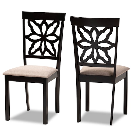 Baxton Studio Samwell Sand Upholstered and Dark Brown Wood 2-Piece Dining Chair Set 171-10955